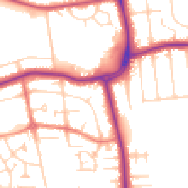 Daytime road noise heatmap for DN33 1BJ
