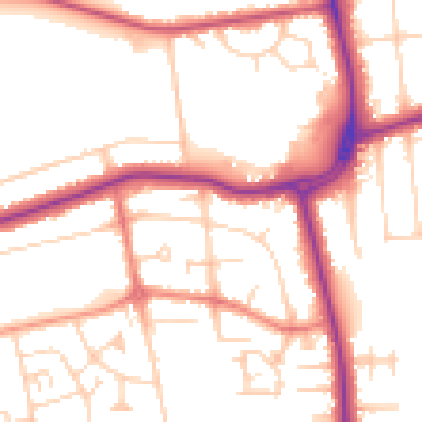 Daytime road noise heatmap for DN33 1BL