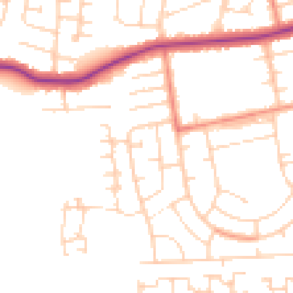 Daytime road noise heatmap for DN33 1EB