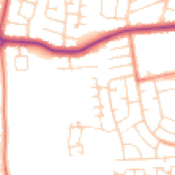 Daytime road noise heatmap for DN33 1RQ