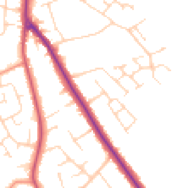 Daytime road noise heatmap for DN33 2JJ