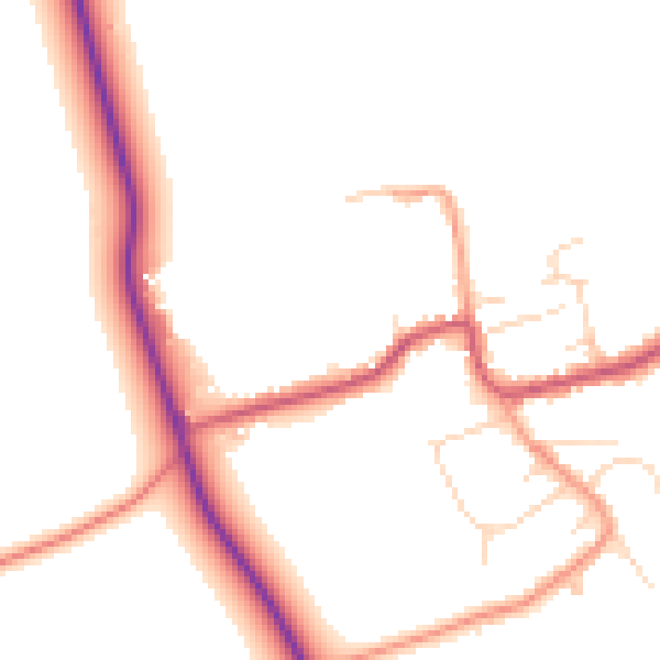 Daytime road noise heatmap for DN36 5PQ