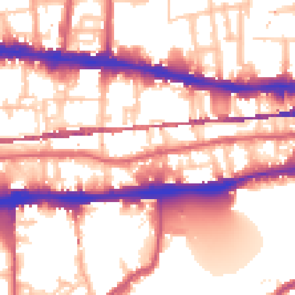 Daytime road noise heatmap for E1 0BQ
