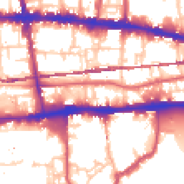 Daytime road noise heatmap for E1 0BS