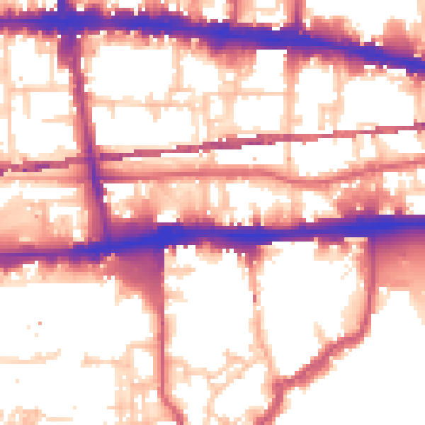 Daytime road noise heatmap for E1 0DA