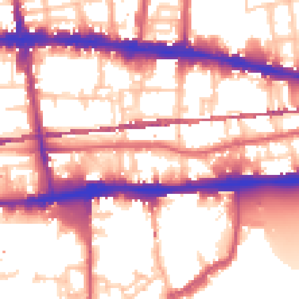Daytime road noise heatmap for E1 0DD