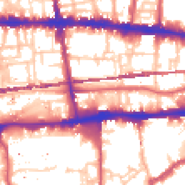 Daytime road noise heatmap for E1 0DR