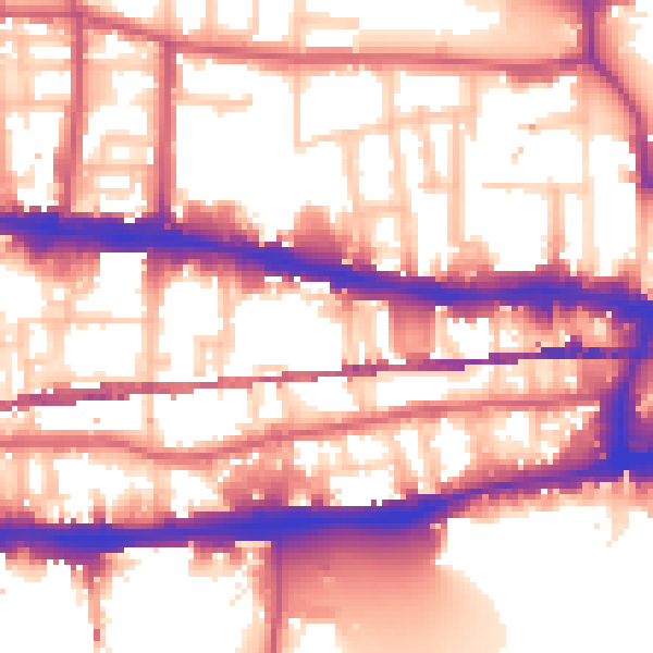 Daytime road noise heatmap for E1 0DT