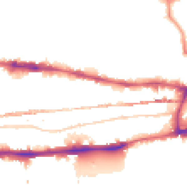Night-time road noise heatmap for E1 0DT