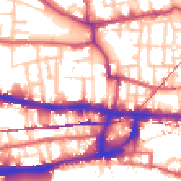 Daytime road noise heatmap for E1 0NB