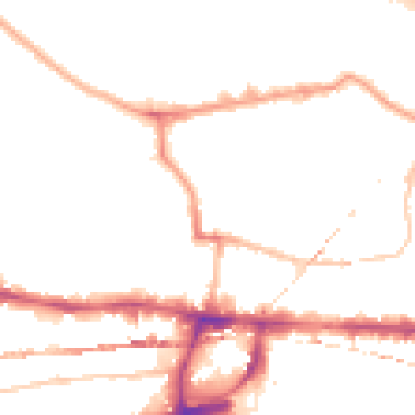 Night-time road noise heatmap for E1 0NN