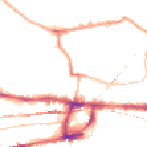 Night-time road noise heatmap for E1 0NT