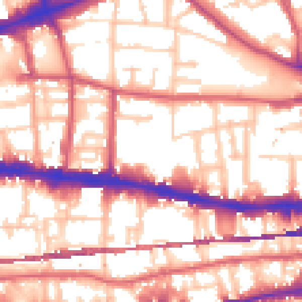 Daytime road noise heatmap for E1 0PJ