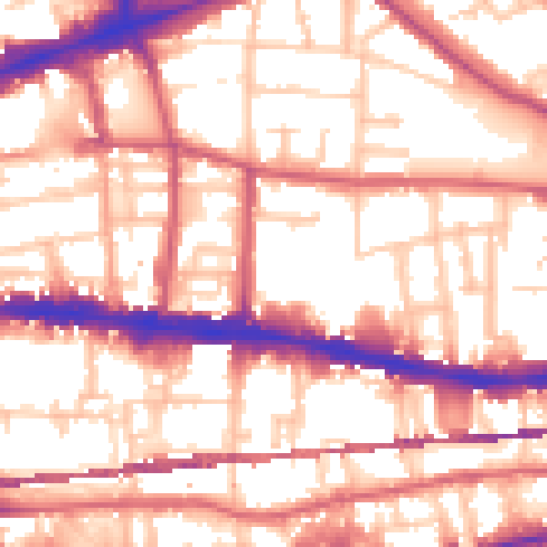 Daytime road noise heatmap for E1 0PL
