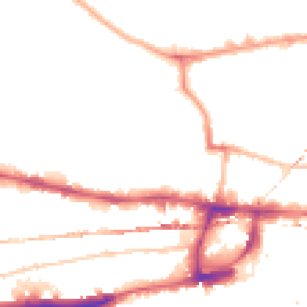 Night-time road noise heatmap for E1 0RE