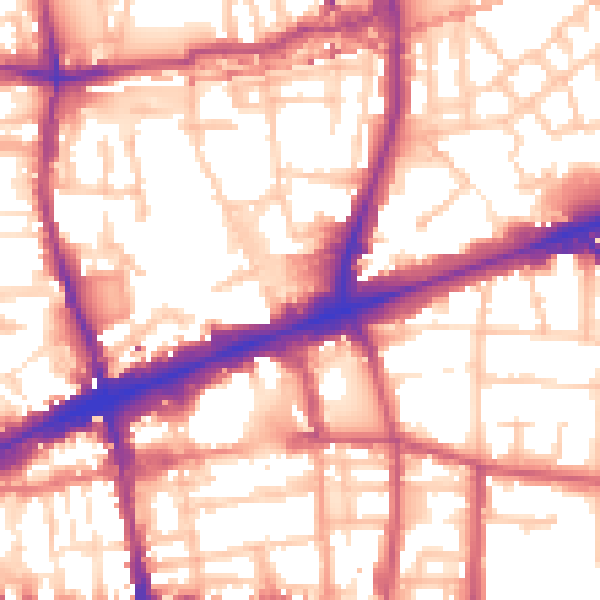 Daytime road noise heatmap for E1 1BW
