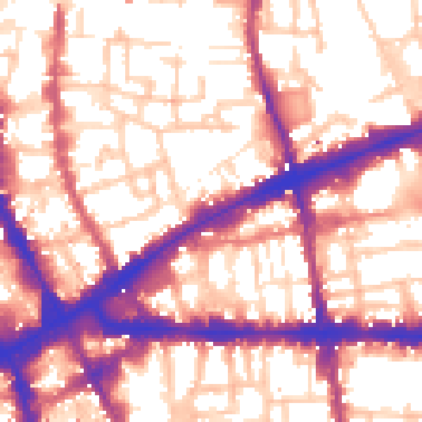 Daytime road noise heatmap for E1 1DT