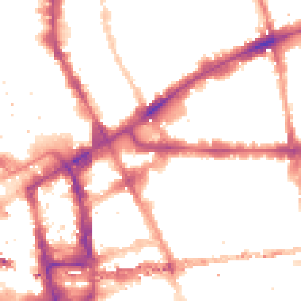Night-time road noise heatmap for E1 1LL