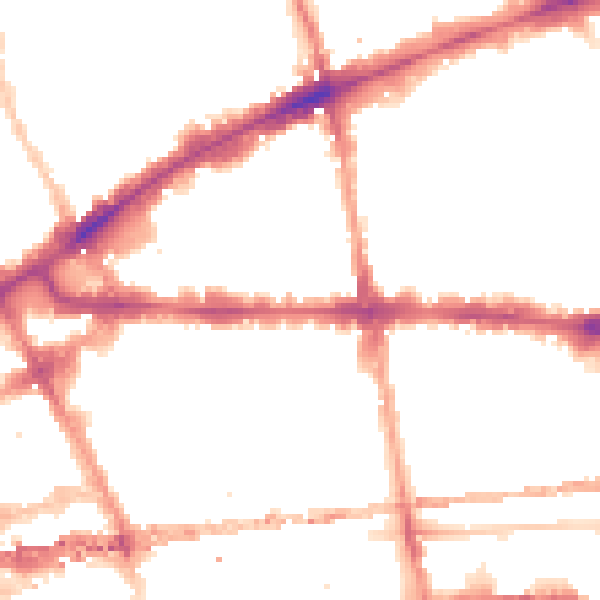 Night-time road noise heatmap for E1 1RD