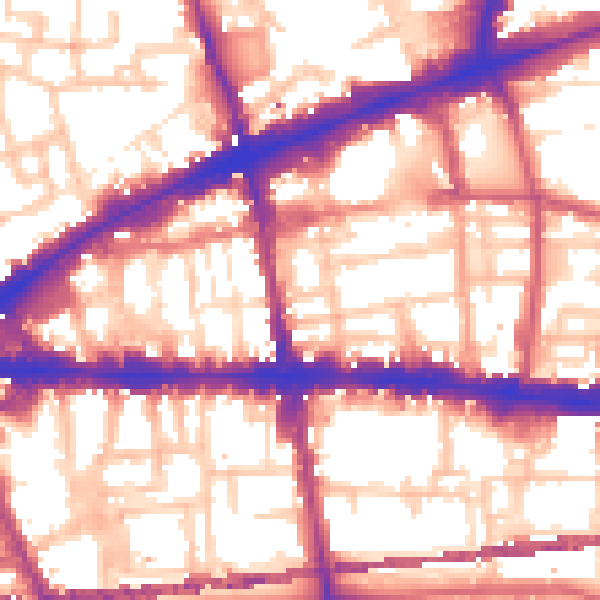 Daytime road noise heatmap for E1 2AN