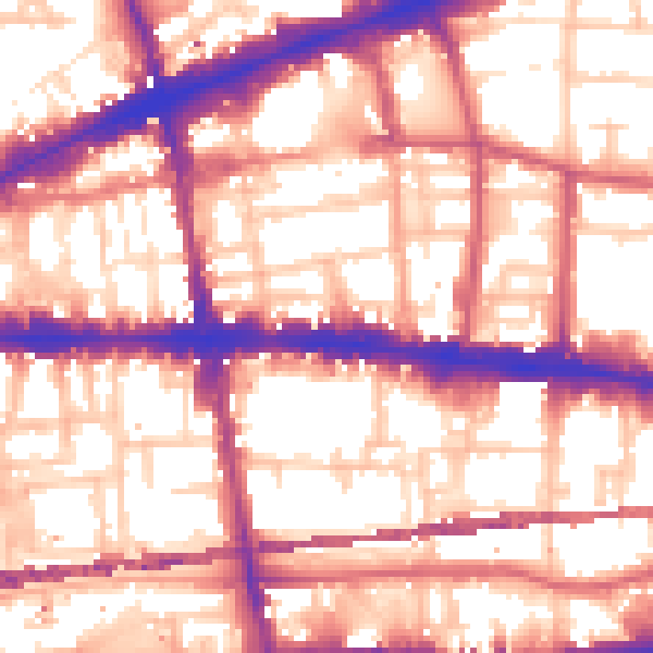 Daytime road noise heatmap for E1 2BT