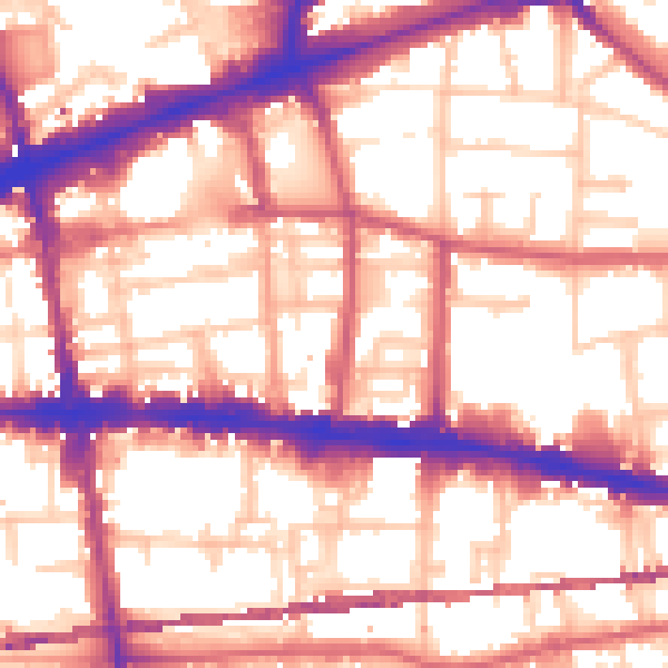 Daytime road noise heatmap for E1 2HE