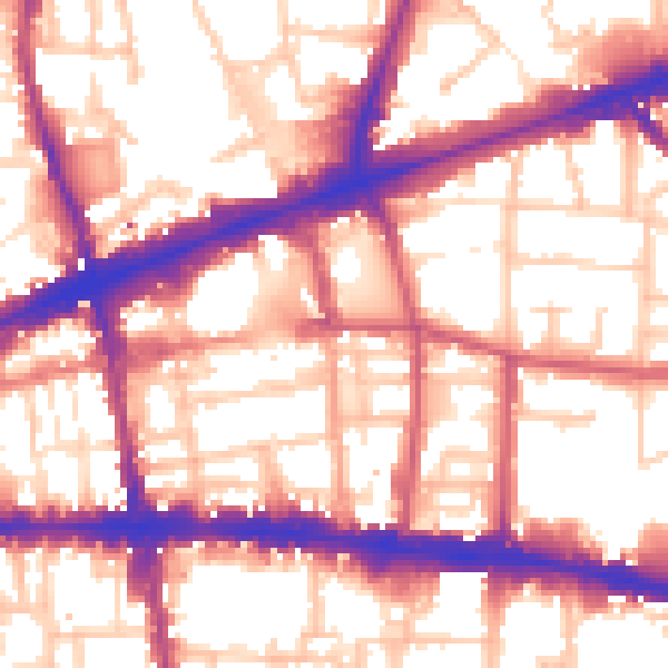 Daytime road noise heatmap for E1 2JA