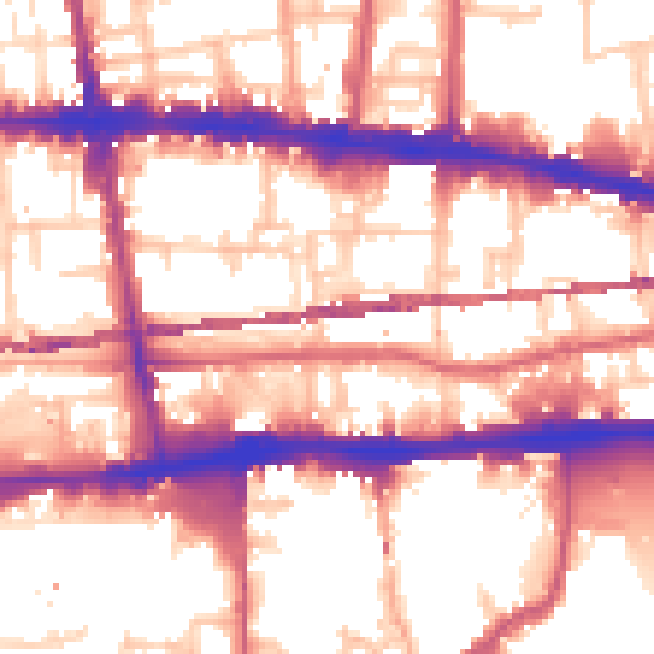 Daytime road noise heatmap for E1 2QE