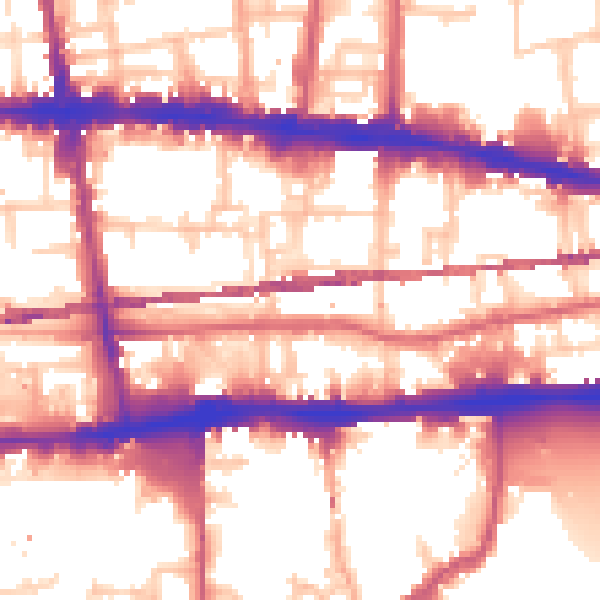 Daytime road noise heatmap for E1 2QG