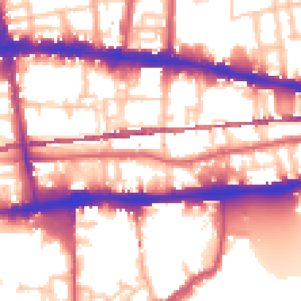 Daytime road noise heatmap for E1 2QJ