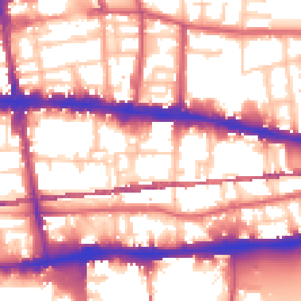 Daytime road noise heatmap for E1 2QT
