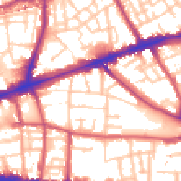 Daytime road noise heatmap for E1 3AQ