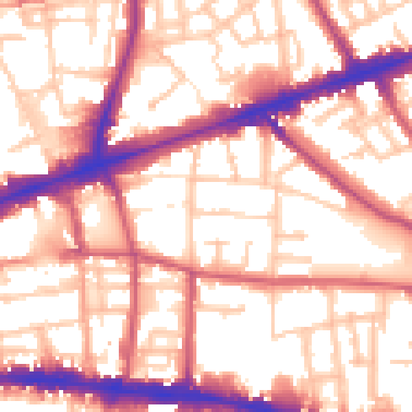 Daytime road noise heatmap for E1 3BW
