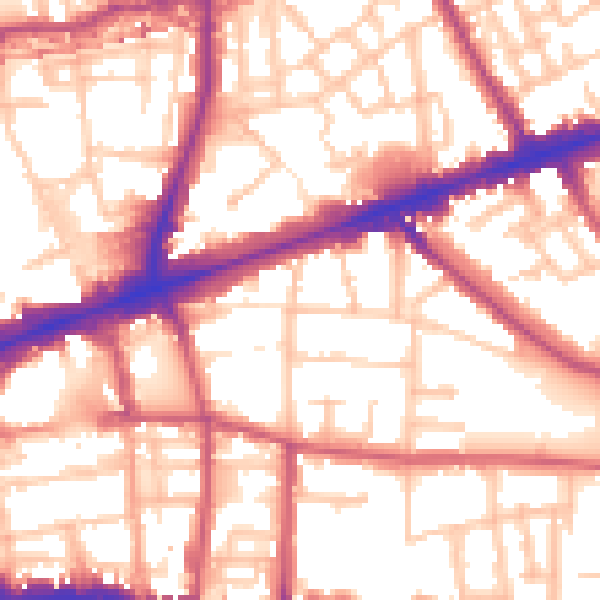 Daytime road noise heatmap for E1 3BY