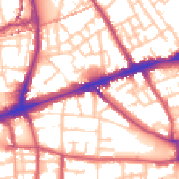 Daytime road noise heatmap for E1 3FB
