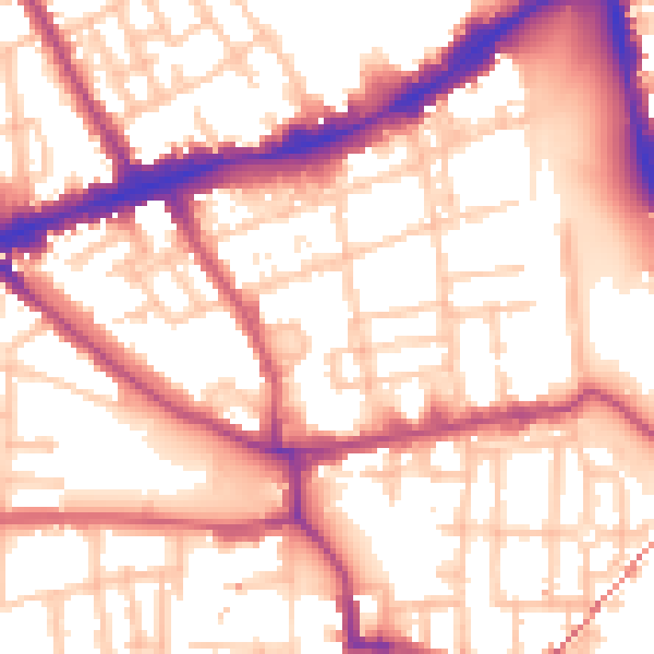 Daytime road noise heatmap for E1 3FH