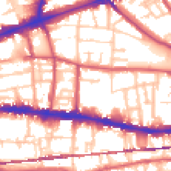 Daytime road noise heatmap for E1 3HB
