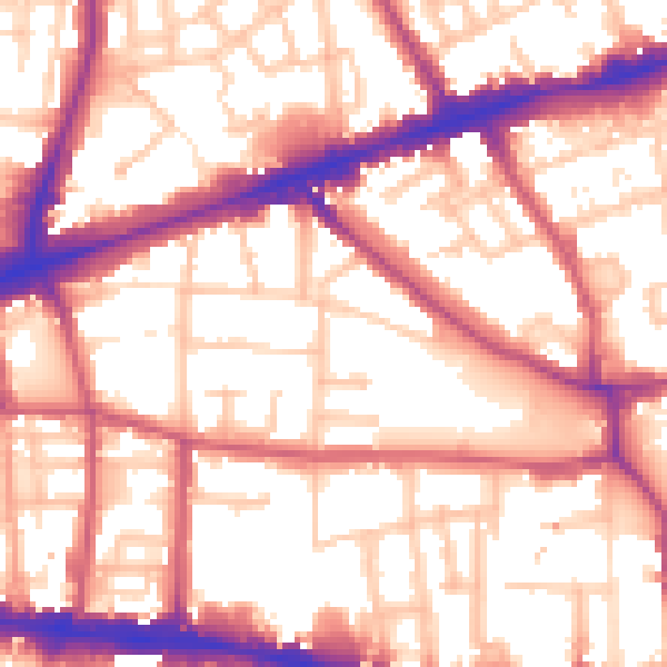 Daytime road noise heatmap for E1 3HY