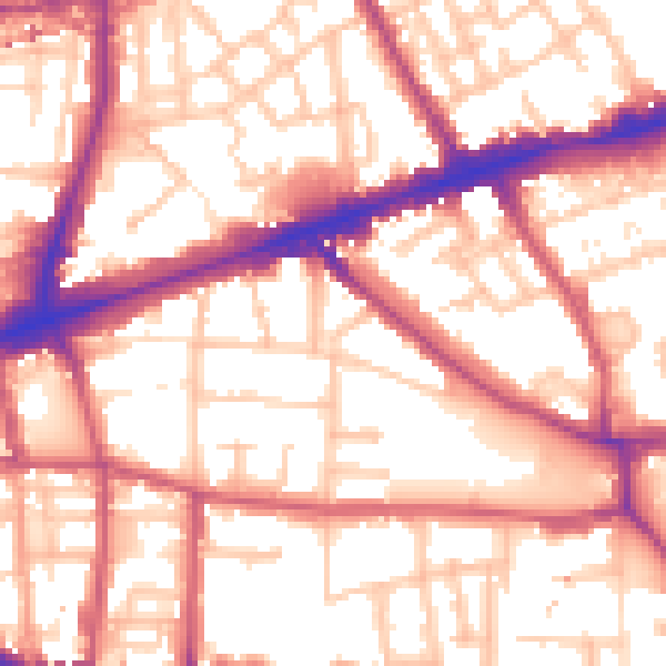 Daytime road noise heatmap for E1 3JE