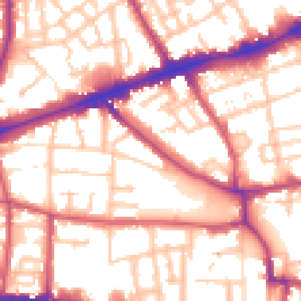 Daytime road noise heatmap for E1 3JJ