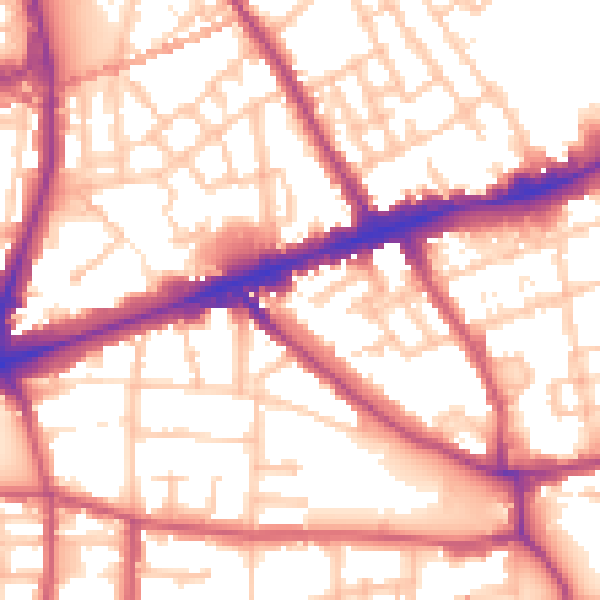 Daytime road noise heatmap for E1 3JS