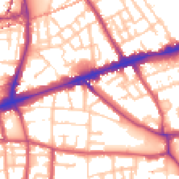 Daytime road noise heatmap for E1 3JU