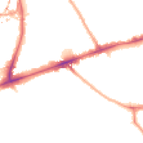 Night-time road noise heatmap for E1 3JU