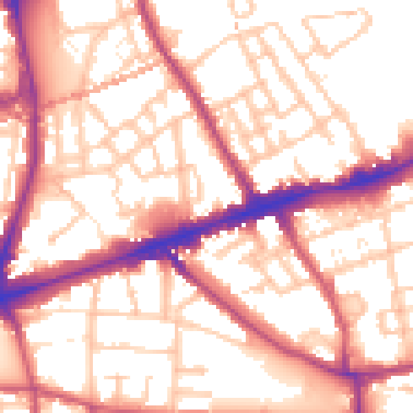 Daytime road noise heatmap for E1 4AW