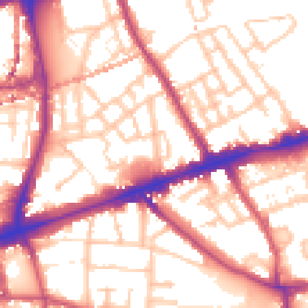 Daytime road noise heatmap for E1 4BA