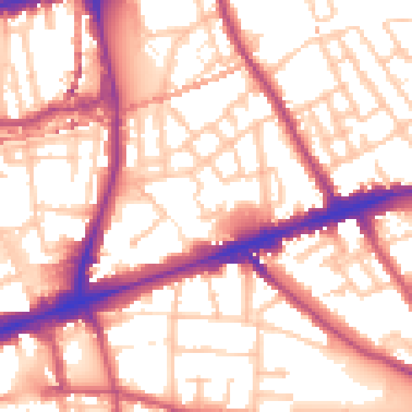 Daytime road noise heatmap for E1 4BB