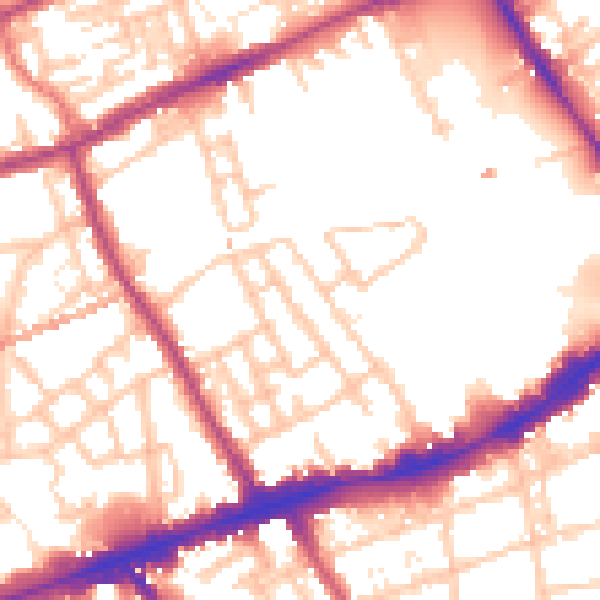 Daytime road noise heatmap for E1 4BT