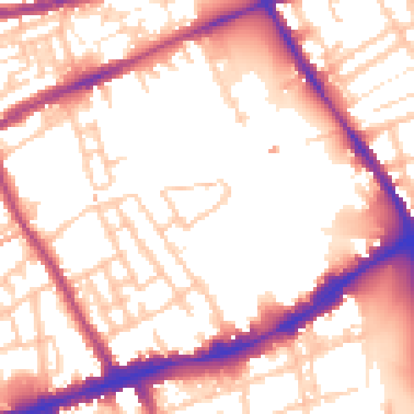 Daytime road noise heatmap for E1 4DA