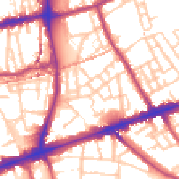 Daytime road noise heatmap for E1 4JA