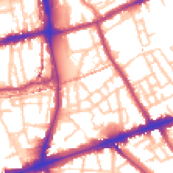 Daytime road noise heatmap for E1 4JE
